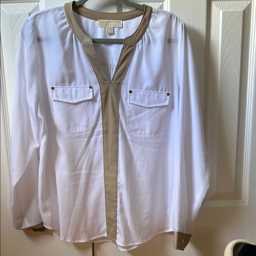 MICHAEL Michael Kors White and Tan Blouse